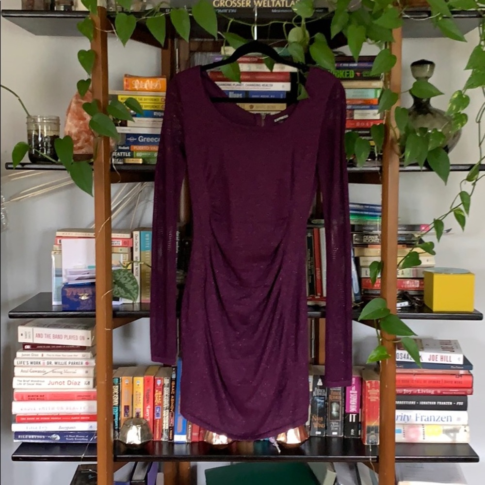 Perfect for NYE!  Express sparkly purple ruched sweater dress